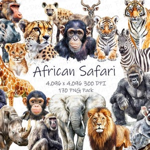 Safari Africano Animal Leão Tigre Macaco 172 Estilo Aquarela Clipart Imprimível PNG Download Digital Uso Comercial Pacote de Imagens de Sublimação