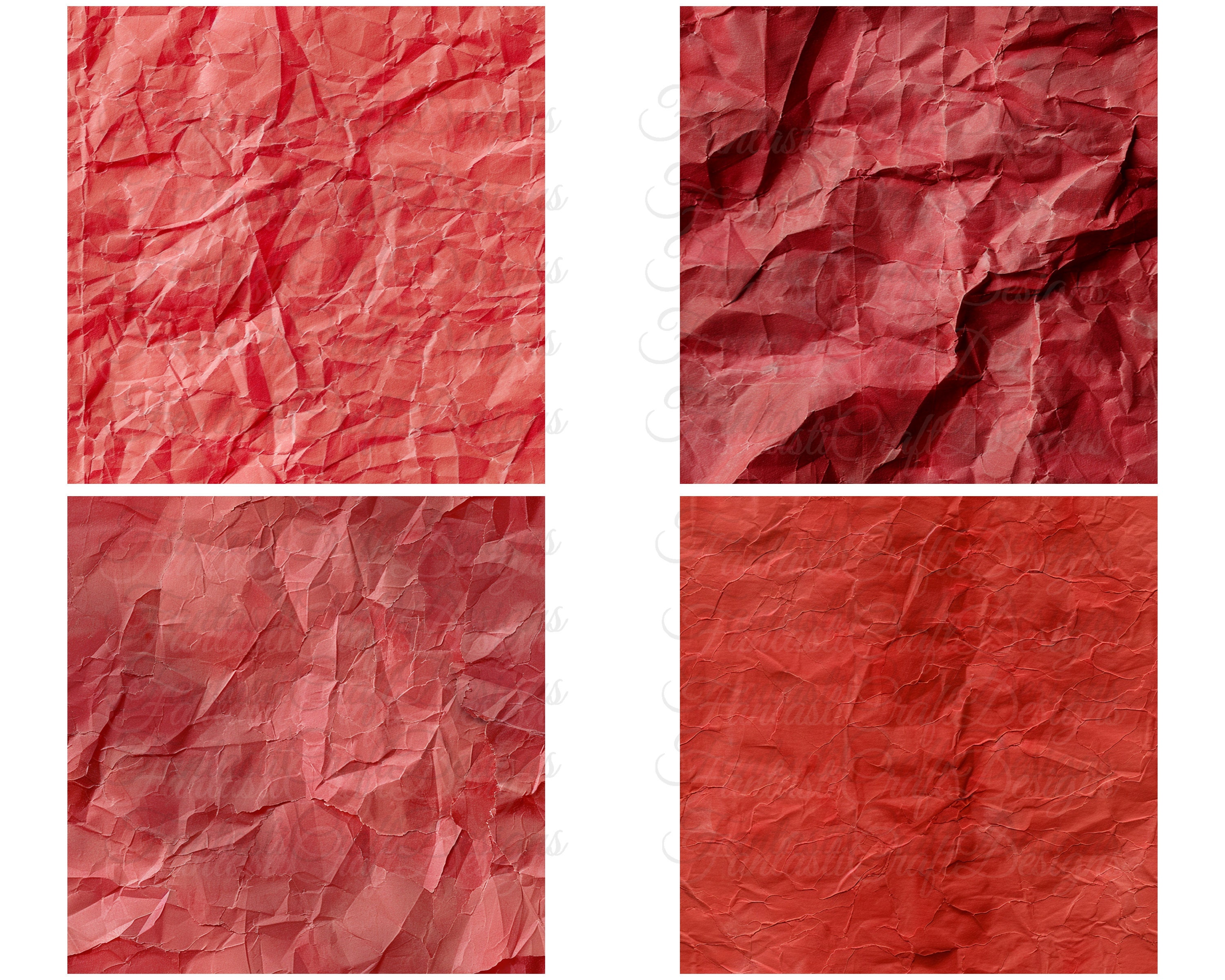 Red Wrinkled Paper Digital Paper Texture 16 Pack Seamless Different ...