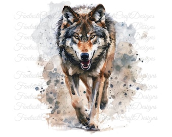 22 Wolf Running Hungry Animal Watercolor Clipart Lone Wolf Pack Art PNG Digital Download 300 DPI Commercial Use Sublimation Art Image Bundle