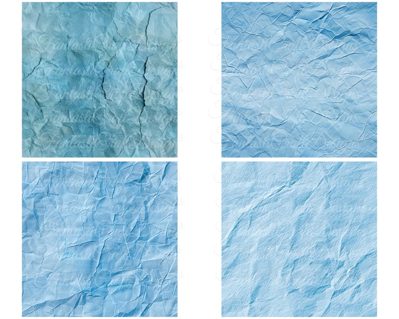 Blue Wrinkled Paper Digital Paper Texture 16 Pack Seamless Different ...