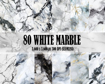 White Marble Digital Paper 80 Marble Seamless Patterns Backgrounds Scrapbooks Texture Commercial Use PNG 300 DPI
