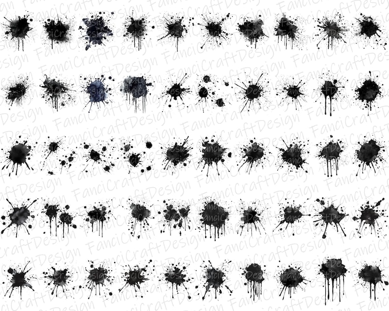 Black Ink Splatter Paint Splash Watercolor Clipart Splotch 50 Pack PNG ...