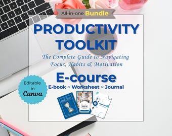 Productivity Toolkit for Women | E-book + Journal +Worksheets | All-in-One Self-Growth Bundle | Focus, Planning, Habits, Mindset, Motivation