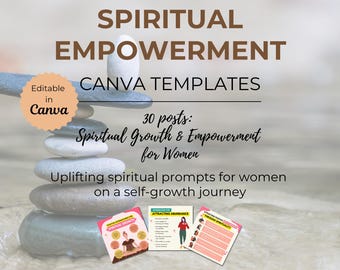 30 Spiritual Wellness Canva Templates for Women | Instagram Posts for Mindfulness, Self-Growth, Abundance, Gratitude & Affirmations