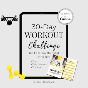 Workout Challenge for Women | 30-Day Fitness Journal, Daily Tracker, Home Workout Guide | Canva Template