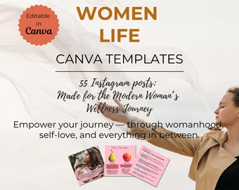Women's Wellness Canva Templates | 55 IG Posts for Self-Care, Hormones, Motherhood, Body Image & Personal Growth | Editable in Canva