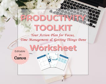 Productivity Worksheet Pack for Women | Printable Daily Planner, Tracker, Focus Tools & Time Management Sheets | Self-Growth Download