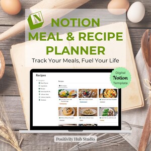 Notion Meal & Recipe Planner Template | Meal Prep, Grocery List, Food Journal, Recipe Database and Inventory Tracker