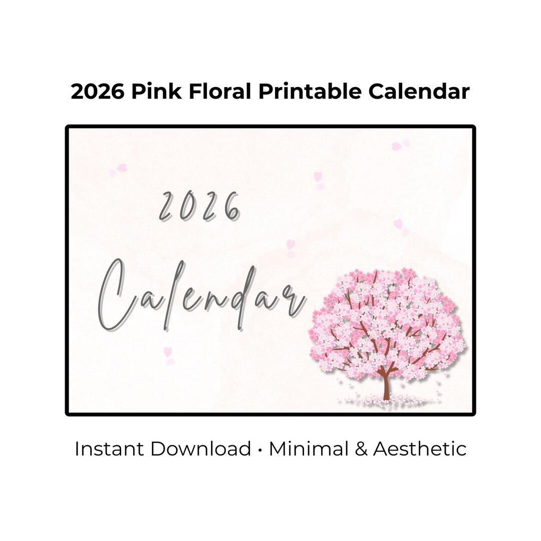 2026 Pink Floral Printable Calendar | Minimal Monthly Calendar | Year ...