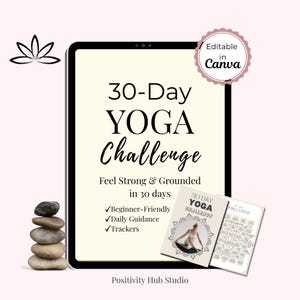 Yoga Challenge for Women | 30-Day Journal, Tracker & Daily Practice Guide | Editable Canva Template