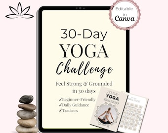 Yoga Challenge for Women | 30-Day Journal, Tracker & Daily Practice Guide | Editable Canva Template