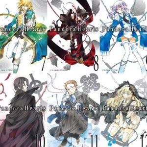 May include: A collection of manga covers for Pandora Hearts, volumes 7, 8, 10, 11, and 12. The covers feature different characters from the series, including Oz, Alice, Gilbert, and Break.