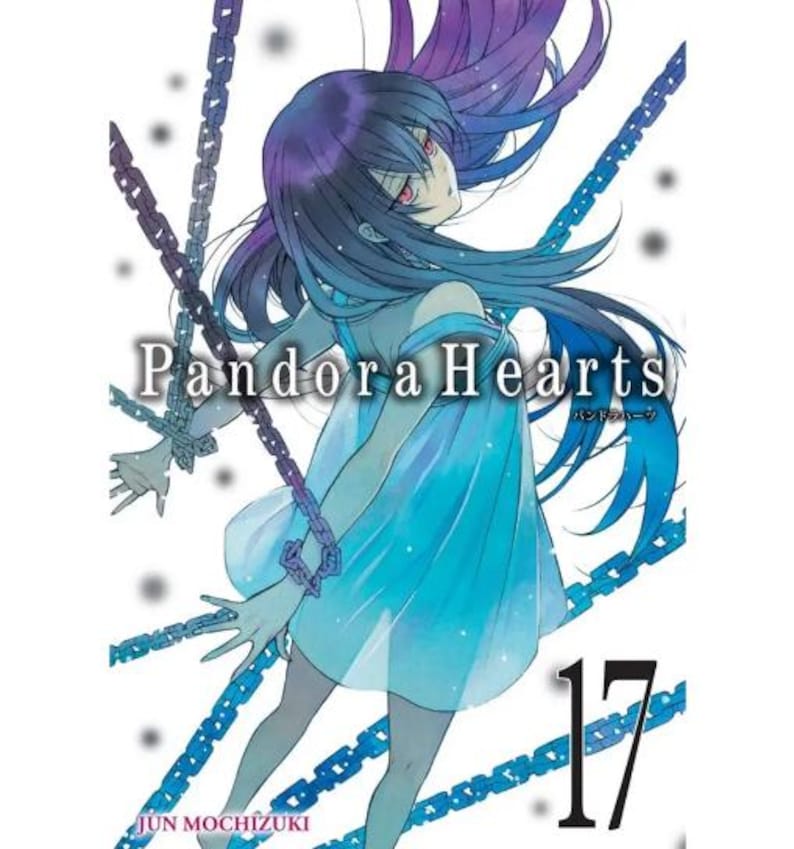 May include: A manga volume cover featuring a young woman with long purple and blue hair, wearing a blue dress and chained with a blue background. The title "Pandora Hearts" is written in large, bold letters with the volume number "17" in the bottom right corner.