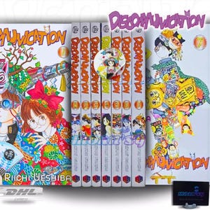 May include: A complete set of 7 volumes of the Japanese manga series "Discommunication" by Riichi Ueshiba. The white spines of the volumes feature the title in black text. The cover of the first volume features a colorful illustration of two characters, a young woman with long brown hair and a young man with short black hair. The cover of the last volume features a colorful illustration of a group of characters.