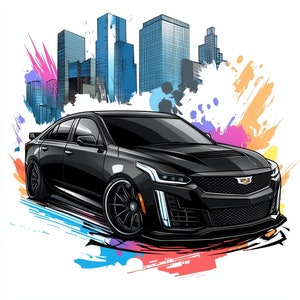 Cadillac CTS-V CT4 CT5 Drift Car Stance Luxury Sports Car Art Poster Background Wallpaper Printable Digital Download svg png jpg pdf