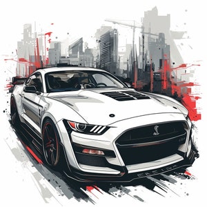 Ford Mustang Drifter gemodificeerde Muscle Car sportwagen houding muur poster kunst achtergrond behang afdrukbare digitale download svg png jpg pdf