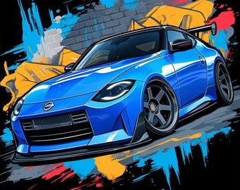 Blue Nissan Z 350z 370z Nismo Drifter Luxury Sports Car Poster Wall Art Background Wallpaper Printable Digital Download svg png jpg pdf