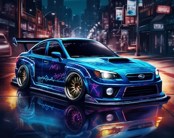 Subaru WRX Modified Drifter Sports Car Art Poster Background Wallpaper Printable Digital Download svg png jpg pdf