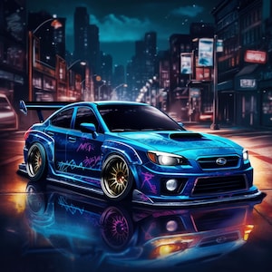 Subaru WRX Modified Drifter Sports Car Art Poster Background Wallpaper Printable Digital Download svg png jpg pdf