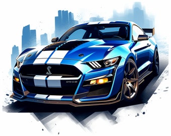 Ford Mustang Shelby GT500 Muscle Car Sports Car Art Background Wallpaper Printable Digital Download svg png jpg pdf