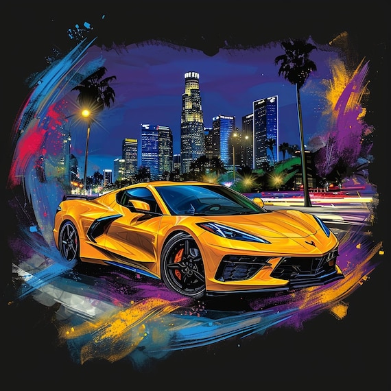 Yellow Chevrolet Corvette Z06 Stingray Sports Car Poster Wall Art