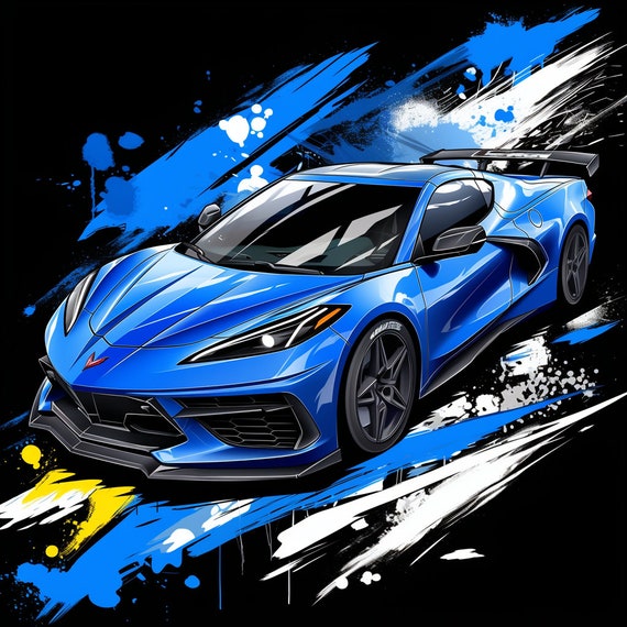 Blue Chevrolet Corvette Z06 Chevy Stingray Sports Car Poster Wall