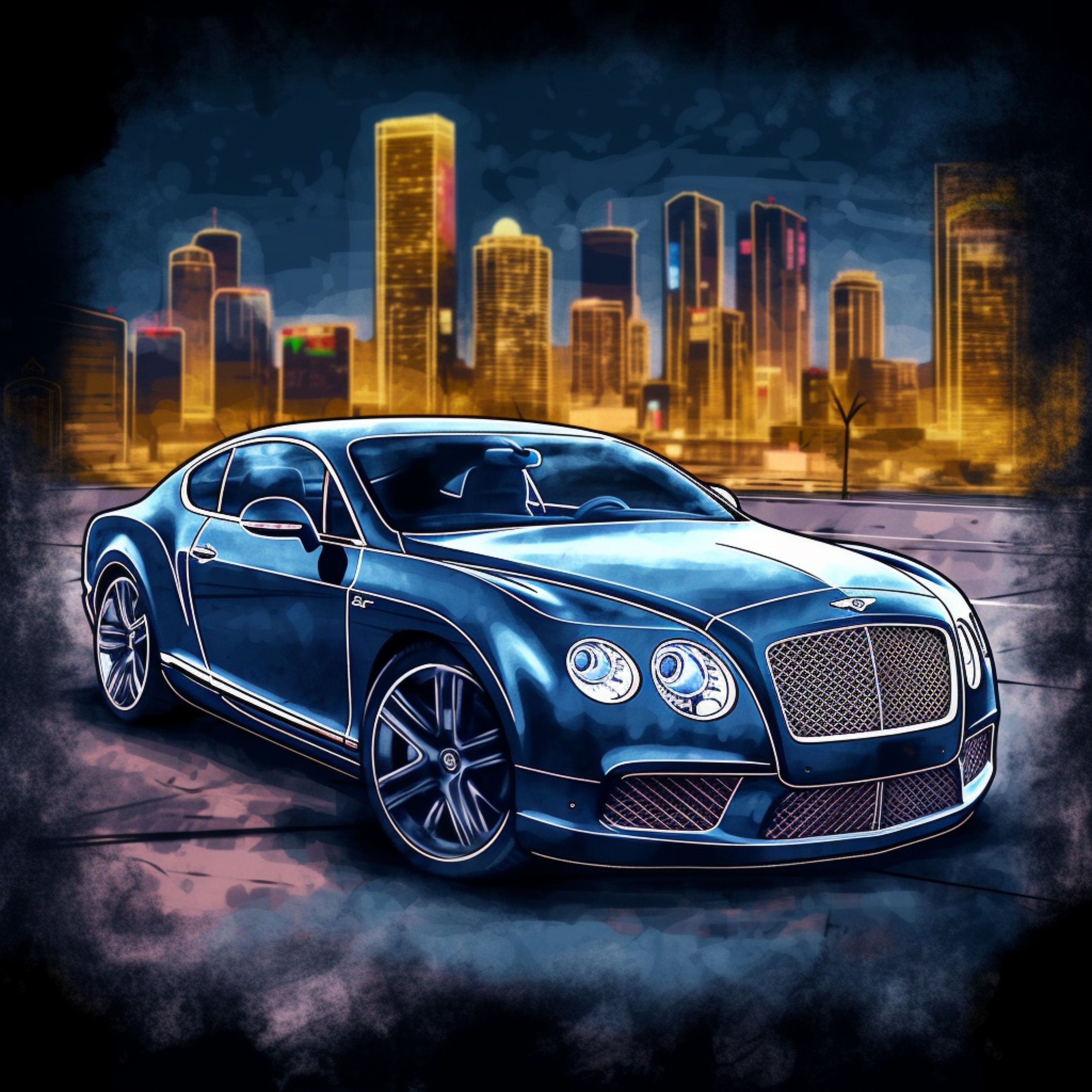 Blue Bentley Continental GT Speed Luxury Car Sports Car Poster Wall Art