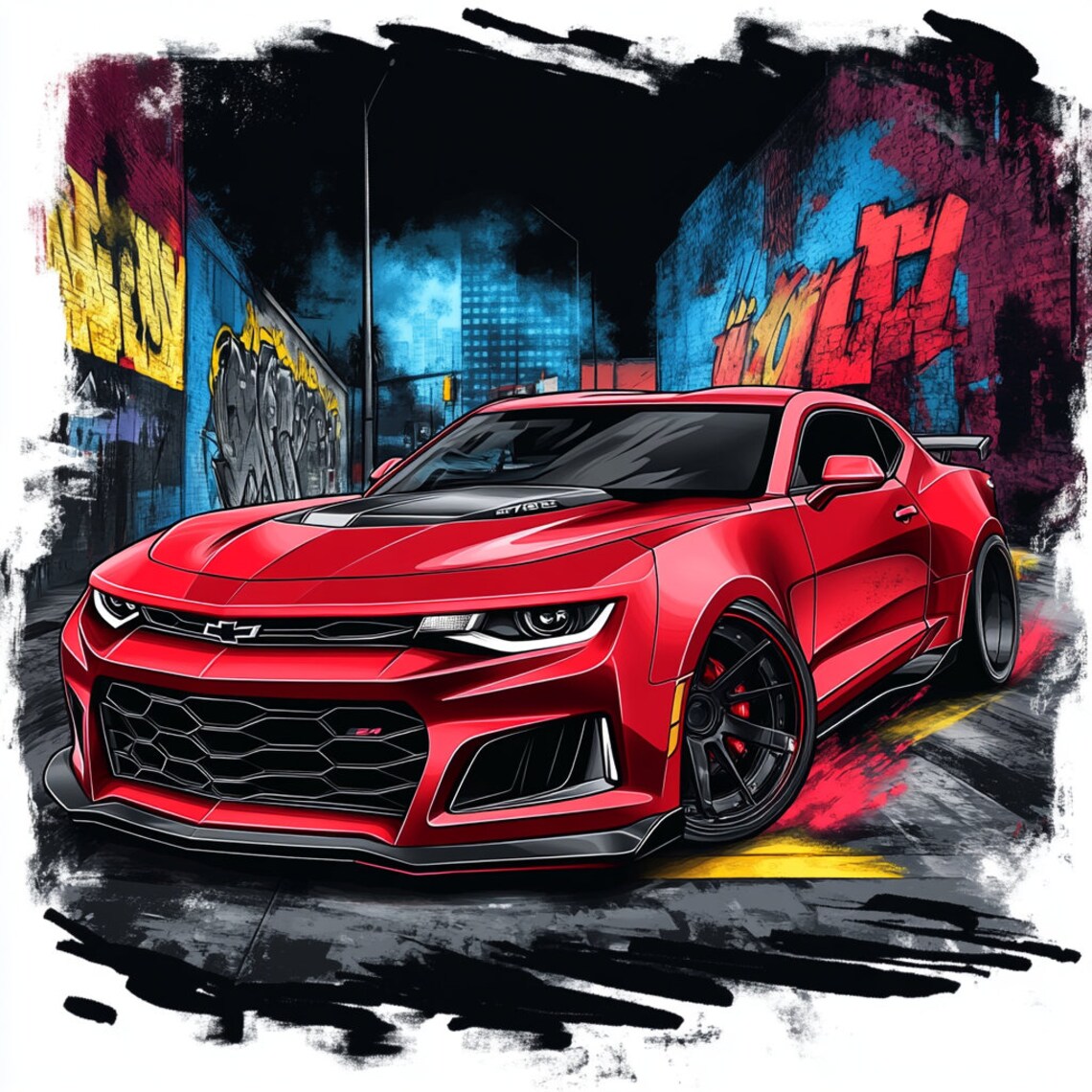 Chevrolet Camaro ZL1 Chevy Muscle Car Art Cityscape Background ...