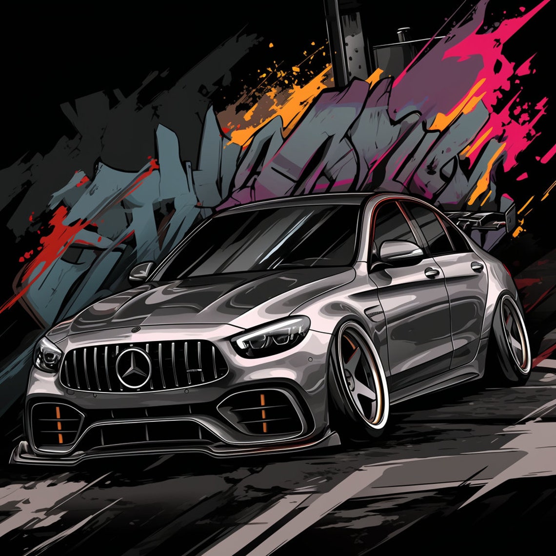 Mercedes Benz AMG C63 Drifter Luxury Sports Car Drift Stance Poster Art ...