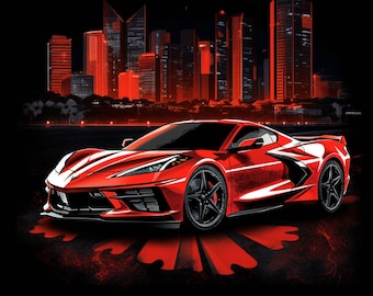 Red Chevrolet Corvette C8 Z06 Stingray Sports Car Poster Wall Art Background Wallpaper Printable Digital Download svg png jpg pdf