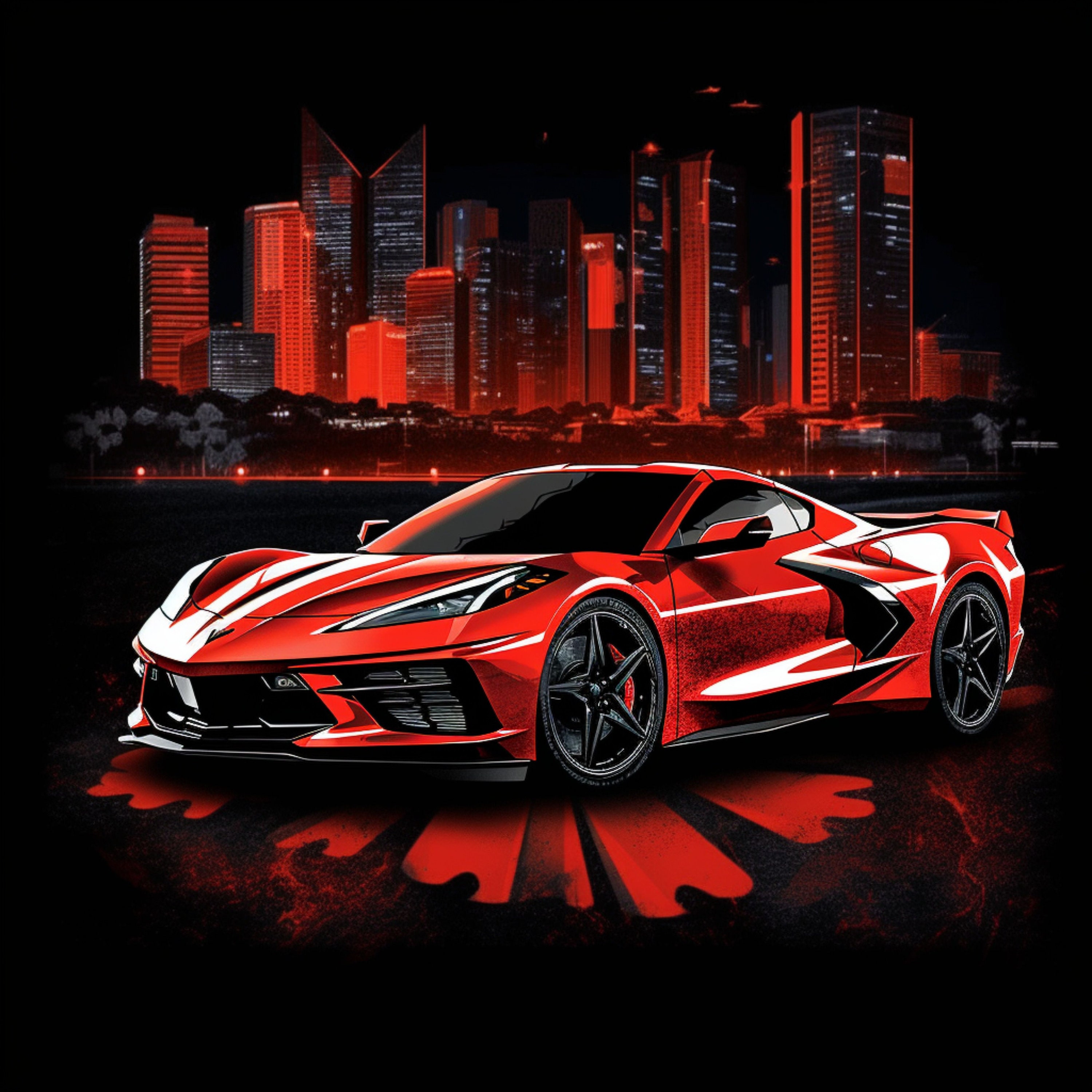 Red Chevrolet Corvette C8 Z06 Stingray Sports Car Poster Wall Art
