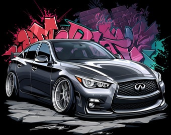 Infiniti Q50 Q60 Drifter Luxury Sports Car Drift Stance Poster Art Background Wallpaper Printable Digital Download svg png jpg pdf