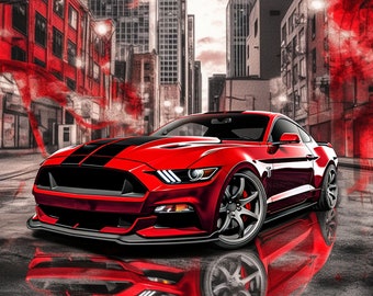 Red Ford Mustang Muscle Car Sports Car Wall Poster Art Background Wallpaper Printable Digital Download svg png jpg pdf
