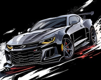 Chevrolet Camaro ZL1 Chevy Muscle Car Art Cityscape Background Wallpaper Printable Digital Download svg png jpg pdf