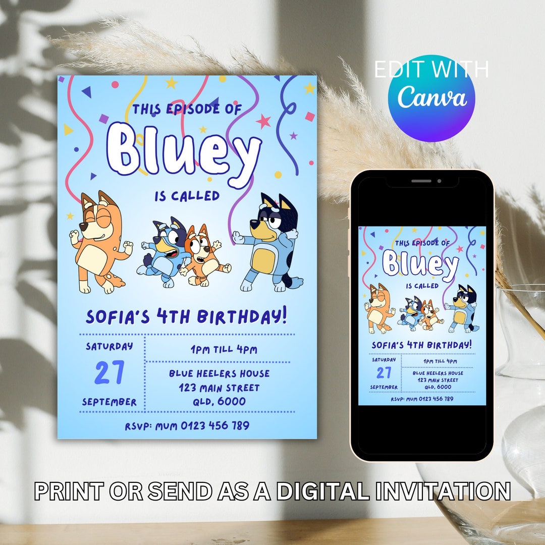 Printable Bluey Invitation Bluey Party Invitation Bluey Etsy UK