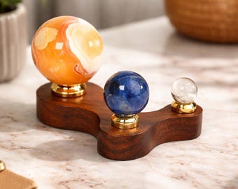 Gemstone Solar System Model | Wooden Base, Crystal Planets, Astronomy Desk Decor
