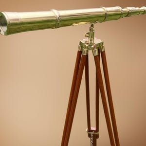 Personalized Nautical Hand-Made Brass Telescope With Wooden Adjustable Tripod Stand In Shinny Brass Finish