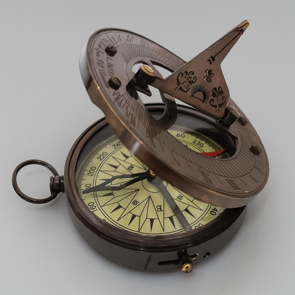 Bussola Meridiana In Ottone Massiccio - Vintage Nautico, Completamente Funzionante, Realizzata A Mano, Dimensioni 7.6 Cm
