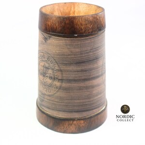 Personalized Viking Beer Mug: Rustic Wooden Tankard with Leather Wrap image 8