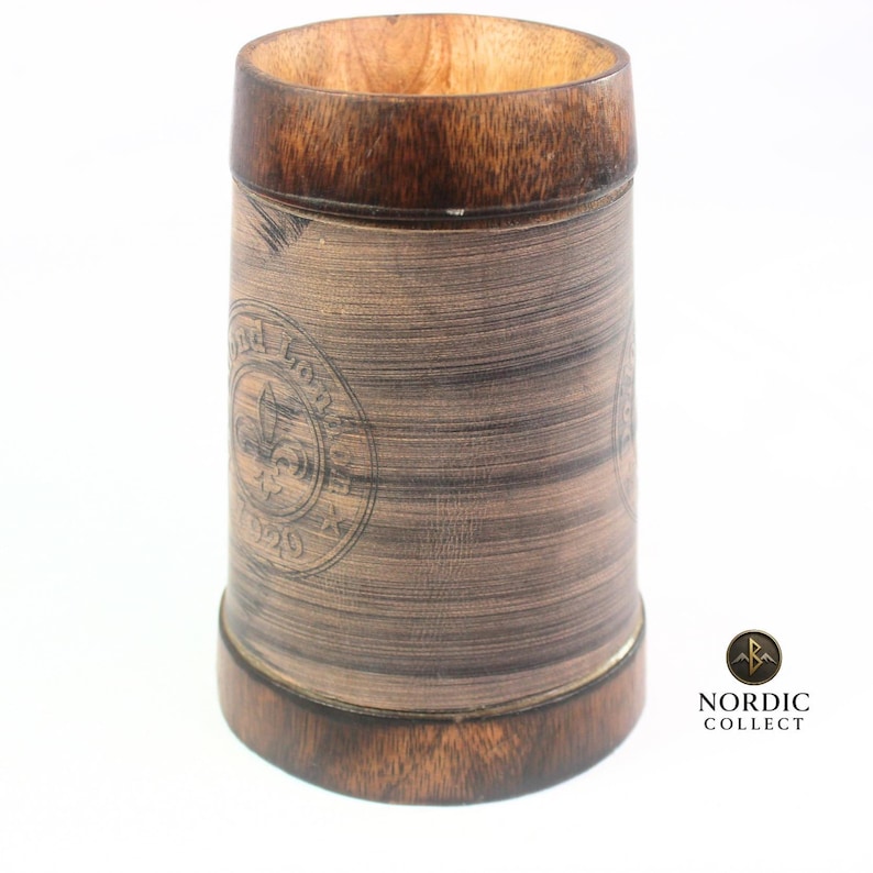 Personalized Viking Beer Mug: Rustic Wooden Tankard with Leather Wrap image 8