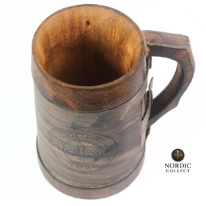 Personalized Viking Beer Mug: Rustic Wooden Tankard with Leather Wrap image 4