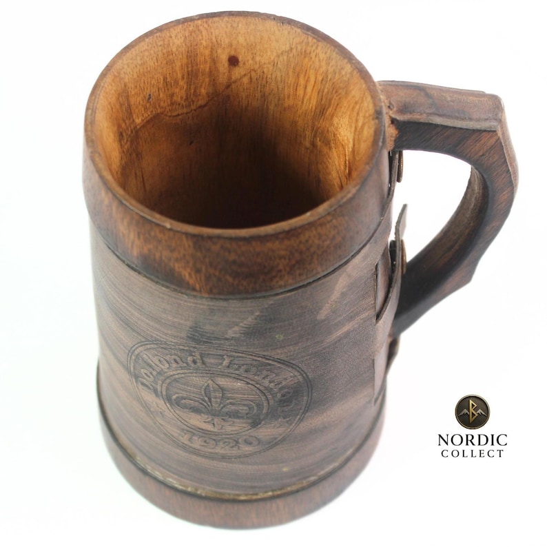 Personalized Viking Beer Mug: Rustic Wooden Tankard with Leather Wrap image 4
