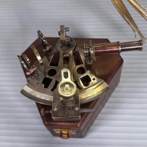 Personalized Brass Sextant with Wooden Box: Engraved Nautical Decor