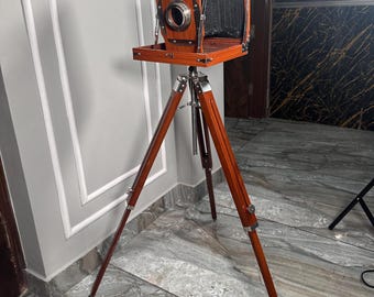 Classic Vintage Design Camera With Wooden Tripod | Retro Classic Vintage Design Camera With Wooden Tripod | Retro