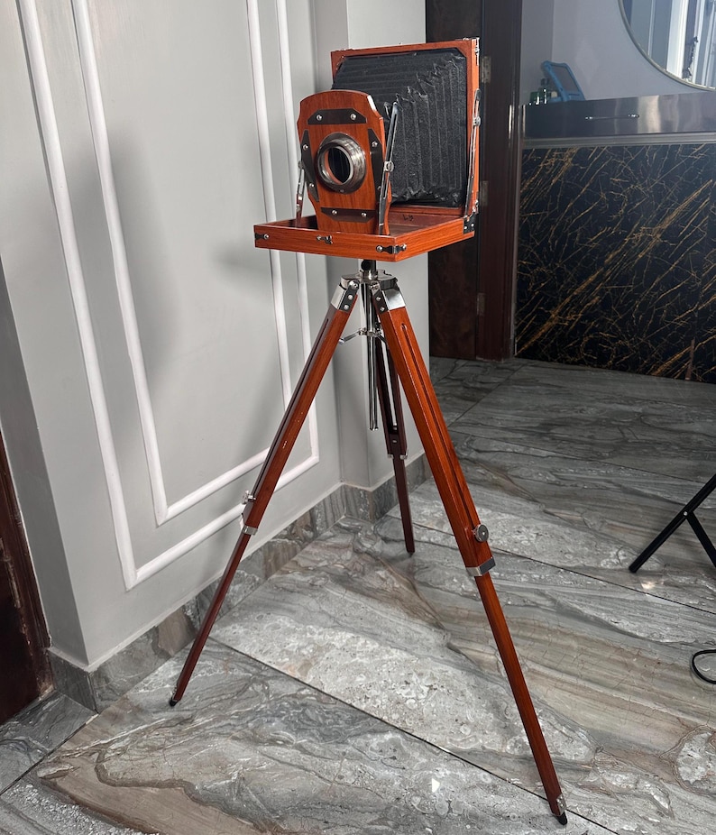 Classic Vintage Design Camera With Wooden Tripod | Retro Home Style - Etsy