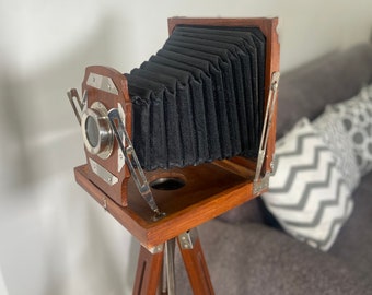 Classic Vintage Design Camera With Wooden Tripod | Retro