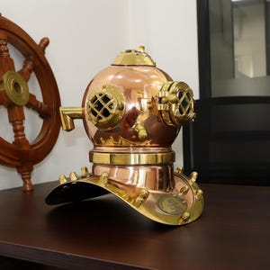 Personalized Mini Diving Helmet Antique Copper | Nautical Marine Decor | Handmade Miniature Diver Prop | Vintage Office Gift