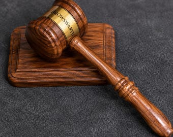Personalized Wooden Gavel & Sound Block, Custom Engraved Judge Gavel, Lawyer Gift, Law School Graduation Gift, Attorney Office Decor