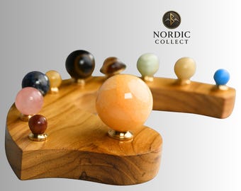 Handmade Gemstone Planetarium Set – Natural Crystal Solar System on Wooden Base – Zodiac Astrology Decor – Celestial Home Decor Gift