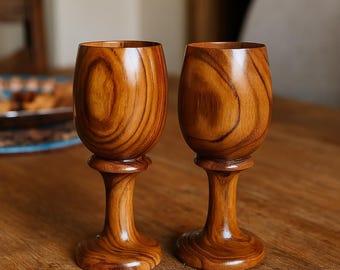 Handmade Wooden Viking Goblet Set – Rustic Medieval Chalices